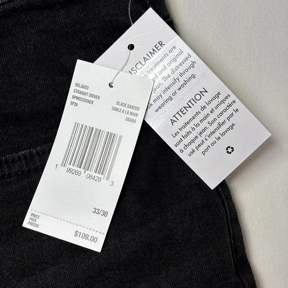NWT Buffalo David Bitton Driven Jeans Mens 33x30 Relaxed Straight Black Stretch